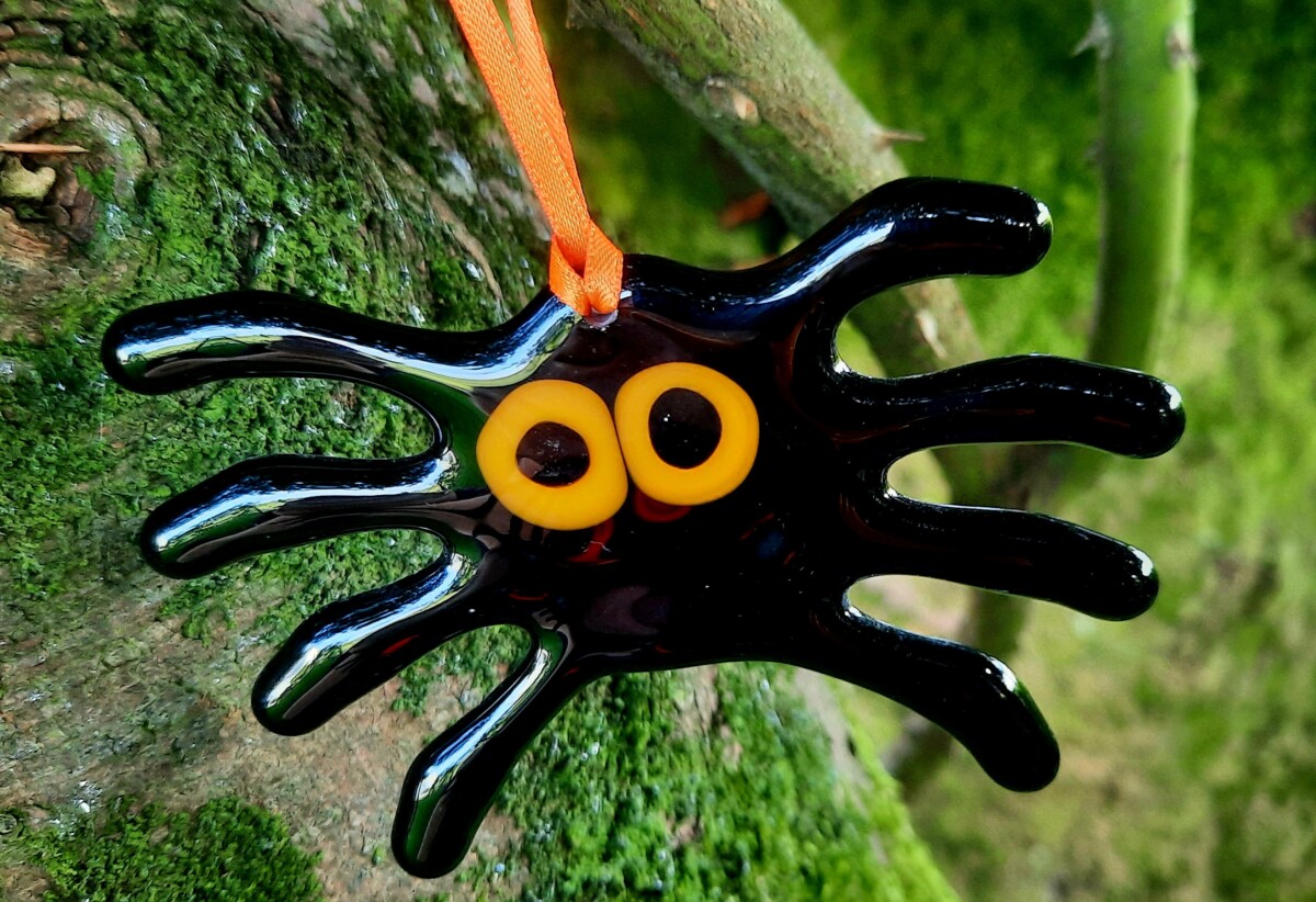 Black fused glass spider