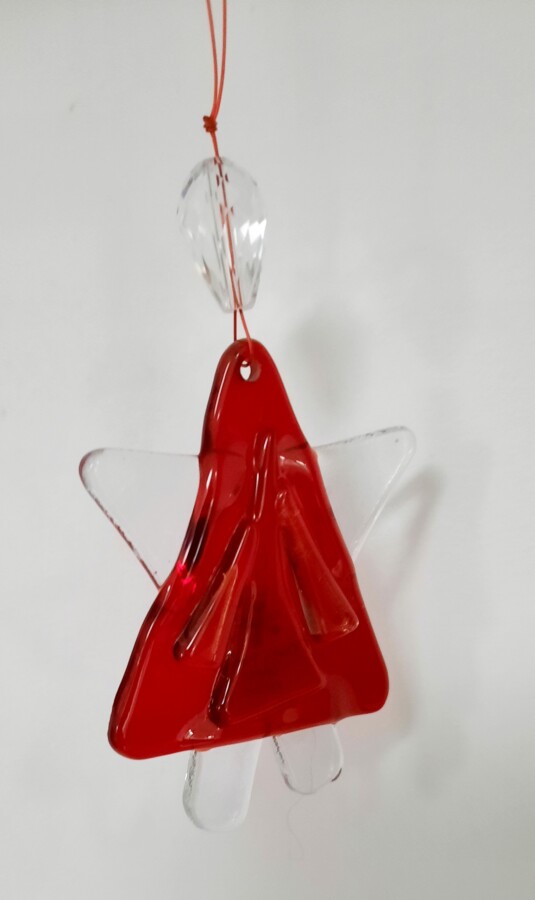 Little red angel in fused glass