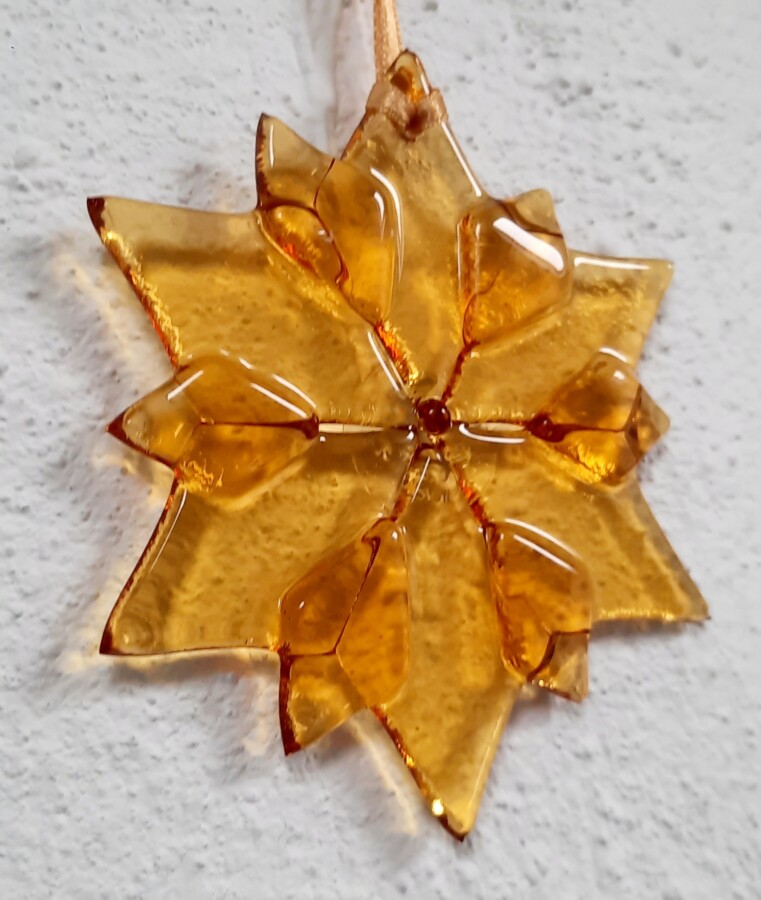 Golden snowflake in fused glass